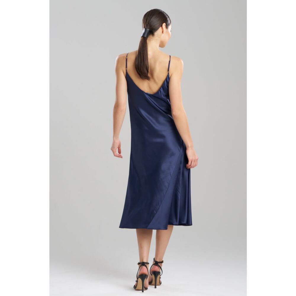Natori Slip Dress Satin Dark Blue Glamour Scoop Neck Women XL Minimalist Strappy - Picture 3 of 7